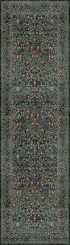 Dark Green 2x7 Long Washable Runner Rug Non Slip, Throw Rugs Runners for Kitchen Hallways Entryway Bathroom Laundry Room, Floor Mat Vintage Floral Carpet Low Pile Stain Resistant