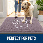 OLANLY Dog Door Mat for Muddy Paws 40x32, Paw Print Design, Absorbs Moisture and Dirt, Absorbent Non-Slip Washable Doormat, Quick Dry Chenille Mud Mat, Entry Indoor Entryway Carpet, Deep Plum