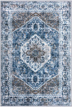 KOZYFLY Boho Area Rug 5x7 Ft Thin Rugs for Living Room Washable Bedroom Rug Non Slip Rugs for Living Room Blue Printed Faux Wool Vintage Bedroom Rug Floor Carpet for Dining Room