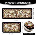 Vintage Floral Kitchen Rugs Set of 2, Traditional Ethnic Paisley Flowers Floor Mats Home Decor, Retro Ornate Door Mat Decorations - 17x29 and 17x47 Inches