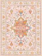 Area Rugs Square 6ft Washable Non-Slip, Floral Vintage Distress Print Pattern Medallion Carpet for Living Room Bedroom Dining Room, Light Pink Colorful