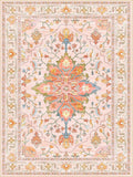 Area Rugs Square 4ft Washable Non-Slip, Floral Vintage Distress Print Pattern Medallion Carpet for Living Room Bedroom Dining Room, Light Pink Colorful
