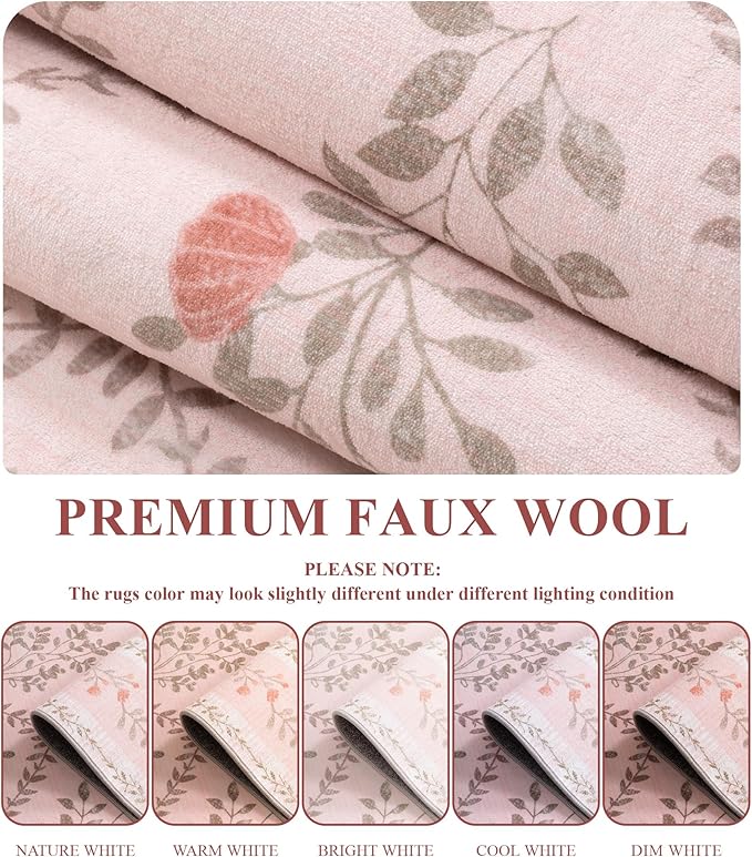 YIHOUSE 6x9 Washable Rug for Bedroom, Pink Floral Rugs for Living Room Non Slip Ultra-Thin Large Boho Rug for Kids Playroom, Classroom, Girls Dorm, Nursery, Pink Multi