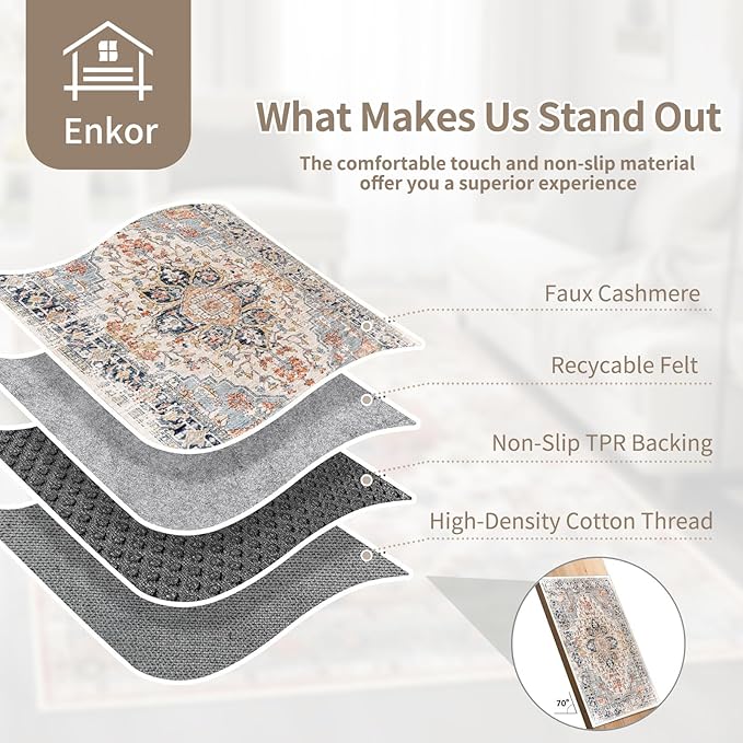 Enkor Runner Rugs for Hallway, 2x8 Washable Soft Non Slip Floor Rugs for Kitchen, Modern Mat for Living Room Bedroom Entryway Orange & Black