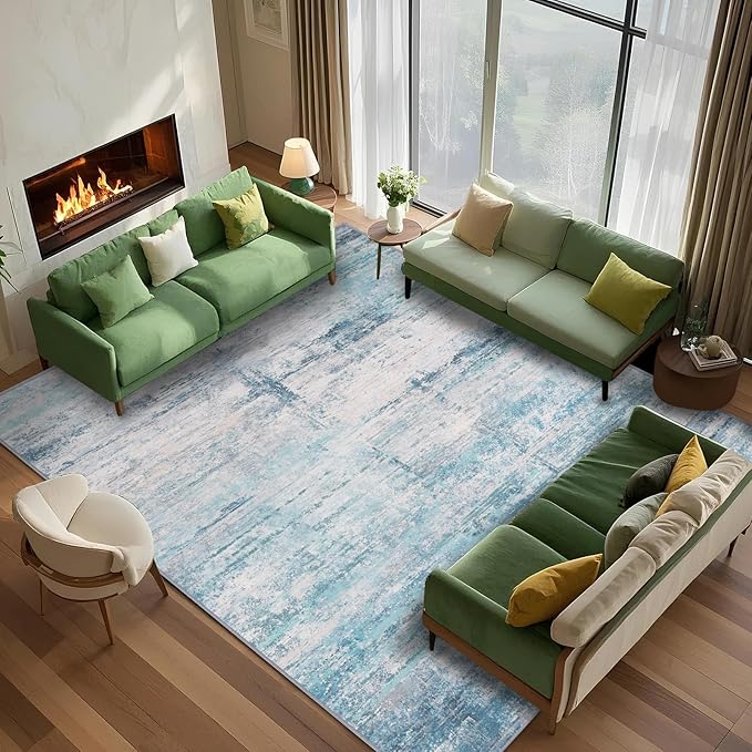 Abstract 5x8 Area Rug Washable Soft Large Non-Slip Carpet for Living Room Dining Room Home Office Bedroom - Abstract Teal/Grey