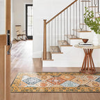 Phantoscope Washable Runner Rug 2'x10' Non-Slip, Vintage Boho Hallway Rugs for Entryway, Stair, Bedroom, Distressed Moroccan Mosaic Diamond Pattern, Low-Pile Foldable Floor Carpet, Terracotta/Rust