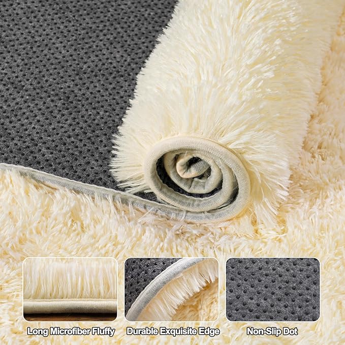Upgrade Non-Slip Plush Rugs Fluffy Area Rugs for Living Room, Soft Shaggy Carpets for Living Room, Perfect Decor for Modern Home Light Champagne 6x9 Feet