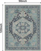 GENIMO 8X10 Area Rugs for Living Room, Machine Washable Vintage Floor Cover Foldable Modern Non Slip Rug, Low Pile Soft Indoor Carpet Floral Print Mat Rug,Bedroom/Dining Room/Home Office,Teal