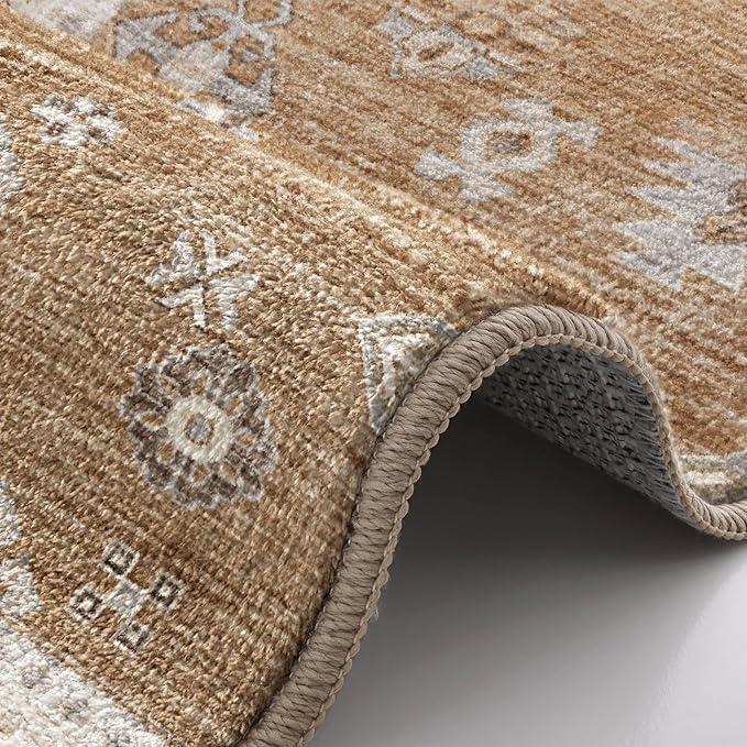 LUMI Runner Rug 3x7, Washable Non-Slip Hallway Throw Rugs, Long Soft Thin Vintage Oriental Kitchen Mats, Low-Pile Indoor Kitchen Entryway Area Rug, Amber