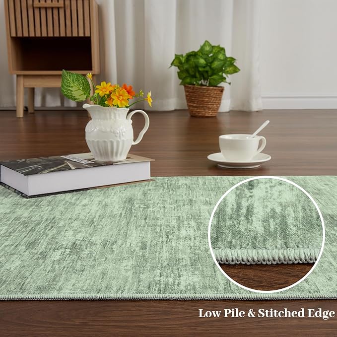 RUGSREAL Bedroom Rug 3x5 Washable Rug for Living Room Small Entryway Carpet with Rubber Backing Stain Resistant Dining Room Throw Mat Modern Solid Color Area Rug for Bedside Kitchen, Green