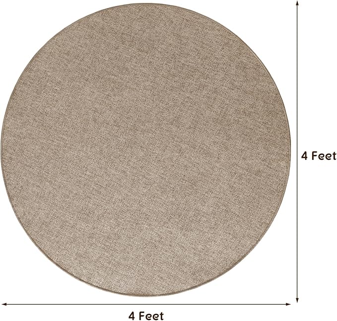 LBRO2M Easy Jute Solid Area Rug 4X4 Round Washable Rugs for Living Room Dining Room Bedroom Natural Jute Look Indoor Outdoor Rug Durable, Solid Non Shedding Eco Friendly (4X4 Natural)
