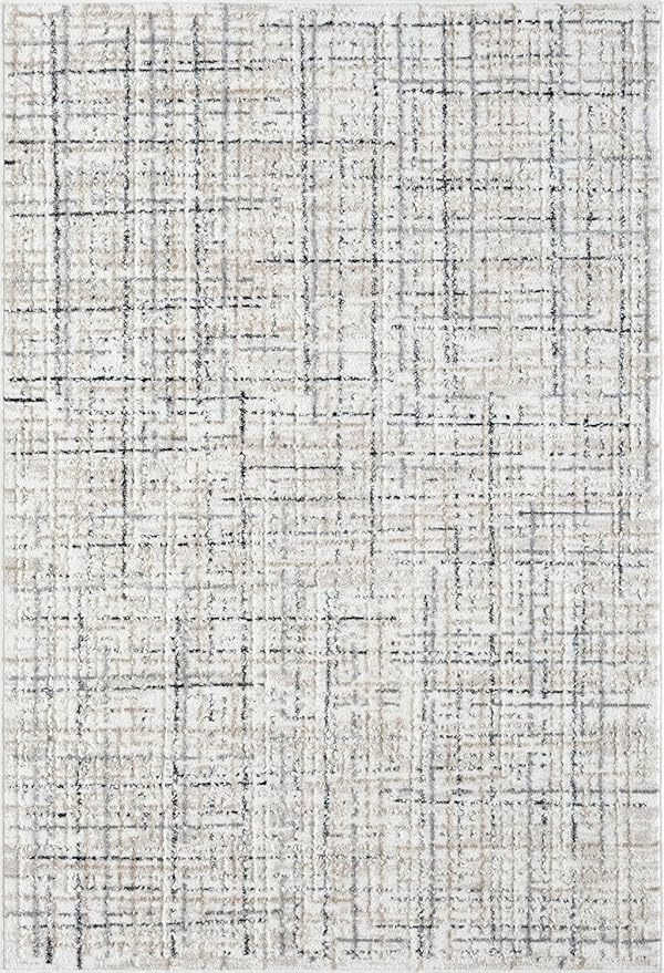 Abani Grey Area Rug for Living Room, Bedroom - Crosshatch Pattern - Durable & Easy to Clean (9' x 12')
