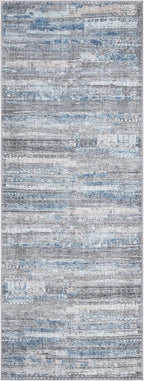 Bloom Rugs Washable Non-Slip 12 ft Runner - Gray/Blue/Blush Modern Abstract Runner for Entryway, Hallway, Bathroom, and Kitchen - Exact Size: 2.5' x 12'