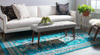 Unique Loom Taftan Collection Border Geometric Tribal Inspired Design Area Rug (8' 0 x 10' 0 Rectangular, Turquoise/ Gray)