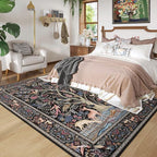 Rugcomf Area Rug 6x9 Vibrant Tree of Life-Patterned Vintage Washable Rug Non Slip Low Pile Large Rug for Living Room Bedroom Farmhouse Dining Room Kids Playroom, Black