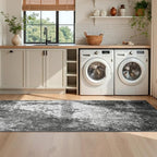 2.6x8 Black Rug Runners for Hallways Kitchen Runner Rug Non Slip Washable Black Long Runner Rugs with Rubber Backing Soft Abstract Carpet Runner for Bedroom, Kitchen, Bathroom, Entryway