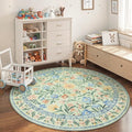 Wonnitar Washable Floral Round Rug, 6ft Sage Green Round Area Rugs for Bedroom Nursery, Boho Non-Slip Indoor Large Circle Carpets for Dining Room Living Room Kids Playroom