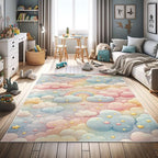Ambesonne Cartoon Sky Decorative Rug, Dreamy Colors Celestial Atmosphere with Starry Kawaii Clouds Rainbow, Quality Carpet for Bedroom Dorm and Living Room, 2' 2" x 3' 7", Blush Mustard Blue