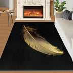 Golden Feathers Rugs for Bedroom - 3x4 Area Rug - Black Gold Feathers Rugs for Living Room, Modern Minimalist Art Rug, Washable Home Decor Carpet