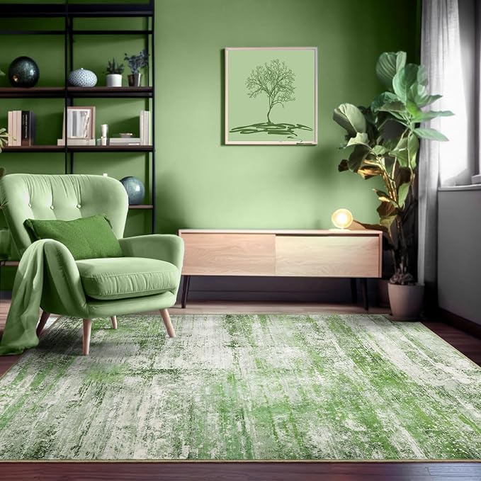 Abstract 5x7 Area Rug for Living Room Dining Room Office Bedroom Sage Green