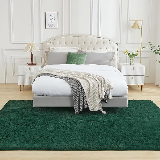 Andency Emerald Green Area Rugs 9x12 for Living Room Home Decor, Large Shaggy Bedroom Carpet, Non-Slip Big Shag Indoor Thick Soft Fluffy Furry Fur Area Rugs for Kids Dorm Nursery Aesthetic