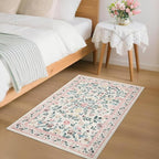 GarveeHome 2x3 Floral Rugs for Entryway, Non-Slip Soft Vintage Throw Door Mat, Low Pile Foldable Farmhouse Carpet, Non-Shedding Indoor Washable Small Rug for Bedroom Kitchen, Pink