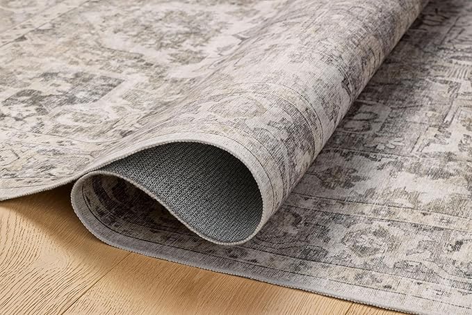 Loloi Amber Lewis Josie Collection JOS-03 Silver/Natural 2'-3" x 3'-9", .13" Pile Height, Low Profile, Machine Washable, Accent Rug