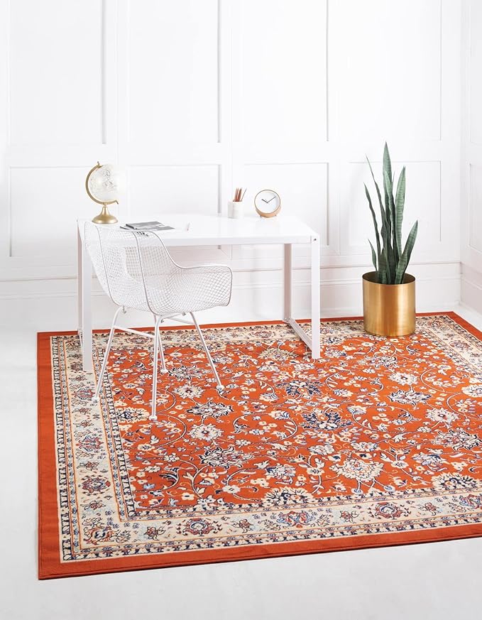 Rugs.com Yasmin Collection Rug – 8 Ft Square Terracotta Medium Rug Perfect for Living Rooms, Kitchens, Entryways