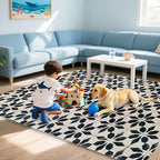 Black Beige Vintage Washable 3x5 Area Rugs for Living Room, Thin Low Pile Contemporary Carpet, Non-Slip Base Lightweight Rug