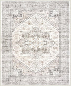 LIVEBOX Washable Area Rug 8x10 - Large Taupe Vintage Tribal Living Room Rug Oriental for Bedroom, Non-Slip Retro Medallion Carpet Print Distressed for Dining Room Guest Office