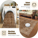 Washable Area Rug 8' x 10' Vintage Traditional Persian Mat - Foldable Distressed Non-Slip Machine Washable Carpet for Living Room Bedroom Kitchen Home Decor - Bronze and Ivory