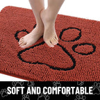 Smiry Dog Door Mat for Muddy Paws, Absorbent Dirt Trapper Non Slip Quick Dry Washable Chenille Mat for Mud Dogs, Entry Rug for Indoor and Outdoor (48x30 Inches, Maple Red and Black)