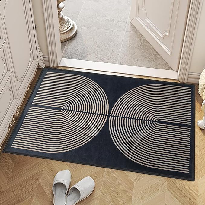 Modern Rainbow Area Rug 2x3 Black Soft Plush Low Pile Non-Slip Washable Doormat, Farmhouse Kitchen Bathroom Mat for Entrance Bedroom Laundry Room