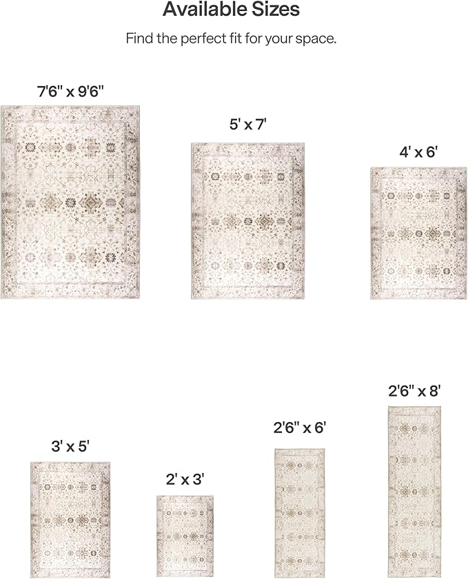 ReaLife Rugs Machine Washable Area Rug Runner - Living Room Bedroom Bathroom Kitchen Entryway Office - Padded Low Pile Stain Resistant Premium - Boho Farmhouse Vintage - BEV - Beige 2'6" x 6'