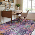 Washable Area Rugs 4'x6' Non-Slip Modern Abstract Soft for Living Room Entryway Bedroom Nursery, Print Pattern, Purple Orange Blue Green Rust Red Colorful