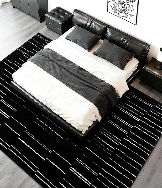 YIHOUSE 5x7 Abstract Line Area Rug, Modern Washable Stain Resistant Rugs Non Slip, Soft Indoor Floor Carpet for Living Room, Bedroom,Dining Room, Black and White