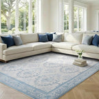 SOULFUL Medium Pile 4x6 Rugs for Living Room - Soft Underfoot Area Rug - Mist Blue Boho Floral - Washable Non-Slip - Perfect for Bedroom Kids Room Under Dining Table Office
