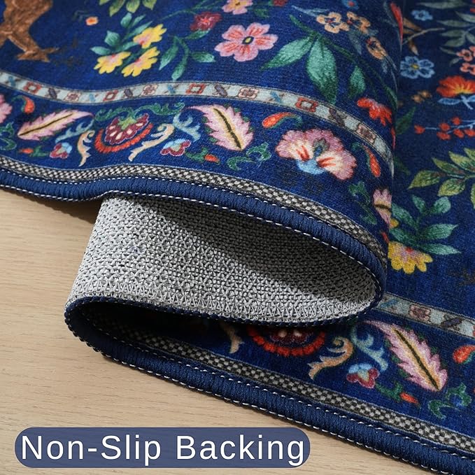 Rugcomf Runner Rug Washable Kitchen Runner 2'x 6'Runner Rug Floral Non-Slip for Entryway Indoor Soft Carpet Runner for Hallways, Kitchen, Laundry, Bedroom, Bathroom(Blue)