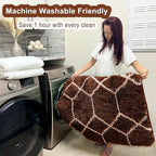 ONASAR 5x7 Area Rugs for Living Room Bedroom, Washable Fluffy Brown and White Throw Rug, Geometric Boho Soft Plush Shaggy Floor Bedside Carpet Mat for Nursery Kids Girls Boys Teen Dorm Home Decor