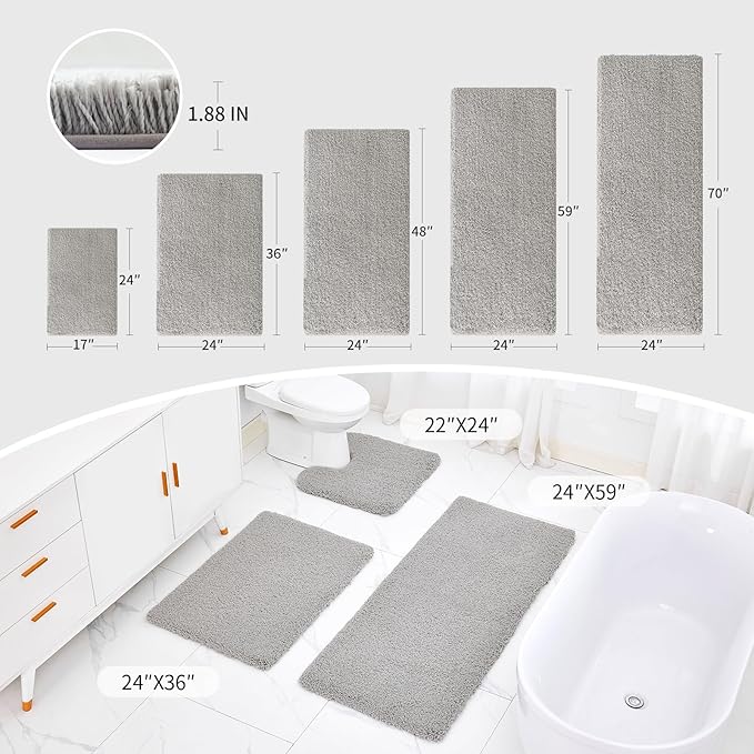 Gray Bathroom Rug 24x36 Non Slip Fluffy Bath Mat for Bathroom Floor Washable Plush Luxury Bath Rug for Tub Soft Shaggy Absorbent Shower Sink Mat