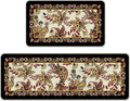 Vintage Floral Kitchen Rugs Set of 2, Traditional Ethnic Paisley Flowers Floor Mats Home Decor, Retro Ornate Door Mat Decorations - 17x29 and 17x47 Inches