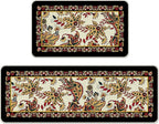 Vintage Floral Kitchen Rugs Set of 2, Traditional Ethnic Paisley Flowers Floor Mats Home Decor, Retro Ornate Door Mat Decorations - 17x29 and 17x47 Inches
