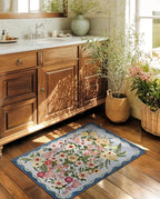 Door Mat Entrance 2x3 Rug - Floral Rugs Washable Small Area Rug Non-Slip Stain Resistant Low Pile Flower Print Throw Rugs for Indoor Entryway, Bedroom, Kitchen, Front Door, Entry - Blue