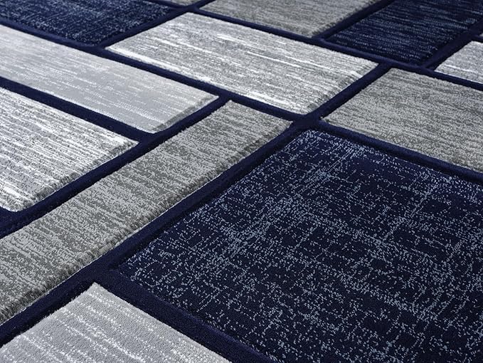 Navy Blue Geometric 5x7 Area Rug – Modern Patterned Carpet for Living Room, Bedroom, or Office – Soft Durable Floor Rug – Contemporary Stylish Design