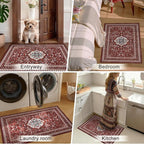 2' x 3' Red Washable Area Rugs, Non-Slip Entryway Rug, Boho Low Pile Door Mat Indoor Entrance, Floral Medallion Pattern Vintage Rugs for Kitchen Bedroom Bathroom Laundry Living Room Farmhouse
