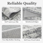 Grey 2x6 Runner Rug for Hallways Entryway, Vintage Neutral Kitchen Bathroom Runner 6ft, Non Slip Washable Low Pile Thin Carpet Runner for Mudroom/Laundry Room/Bedroom Bedside