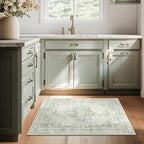 2x3 Vintage Washable Area Rugs for Entryway Soft Non-Slip Bath Mat Boho Medallion Distressed Retro Accent Carpet Floral Low Pile Indoor Throw Rug for Kitchen Laundry Living Room Bedroom, Green