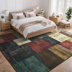 Tepook Modern Area Rug for Living Room, 4x6 Geometric Large Rugs for Bedroom, Washable Patchwork Rug Indoor Non-Slip Throw Carpets for Dining Room Office Farmhouse Home Decor, Multi