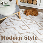 jinchan Moroccan 5x7 Area Rugs for Bedroom - Machine Washable Soft Modern Geometric Stain Resistant Non-Slip Ultra-Thin Low-Pile Faux Wool Carpet for Living Room Kitchen Dining Room (5x7ft, Taupe)