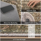Washable 4x6 Rugs for Living Room, Boho Non-Slip Vintage Distress Small Rugs for Bedroom Nursery Office, 0.3" Neutral Oriental Throw Thin Carpet with Cushioning Pad, Tan/Flaxen/Multi